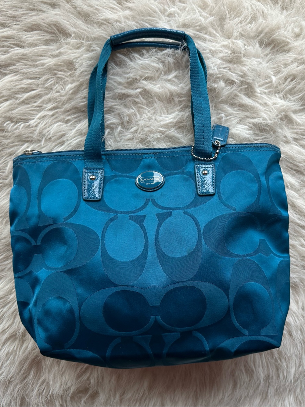 Coach Blue Teal Signature Logo nylon small getaway bag vintage mini Tote Y2K